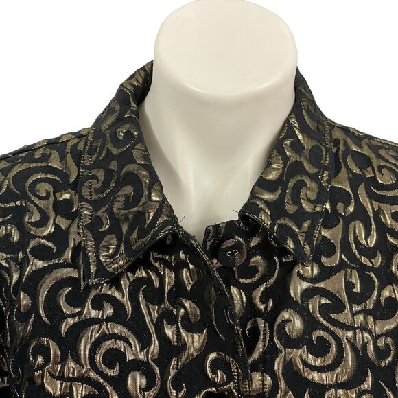 Chicos Blazer Womens Size 2 US 12 Gold Foil Party Holiday Work Office Jacket - Picture 9 of 16